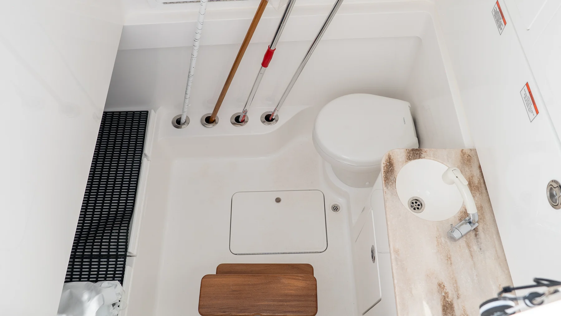 Detailed boat interior and cabin surfaces